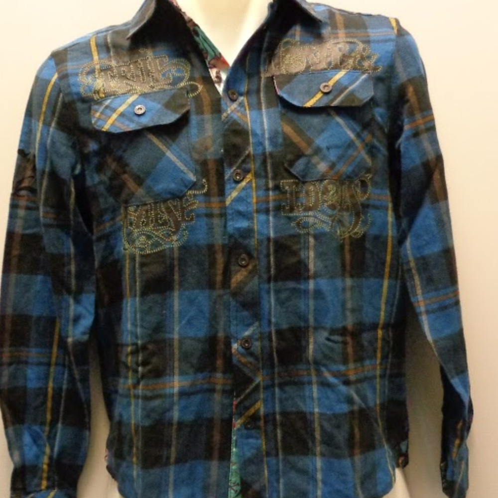 NWT True Love & False Idols Blue Toned Up Flanne